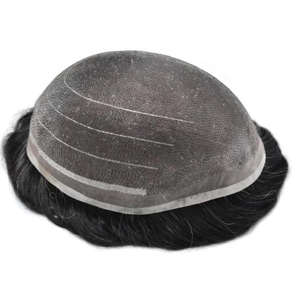 HUMAN HAIR Men’s Hairpiece Breathable Off Black 10% gray hair 100% density - Picture 7 of 12